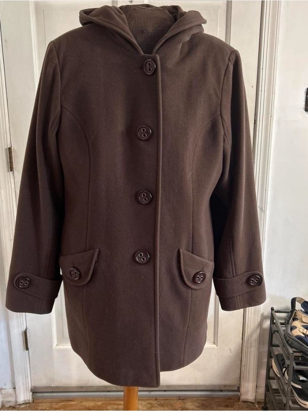 Apt. 9 Hooded Brown Pea Coat